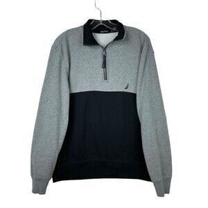 Nautica Men's 1/4 Zip Medium Long Sleeve Pullover Sweater Color Block Black/Gray